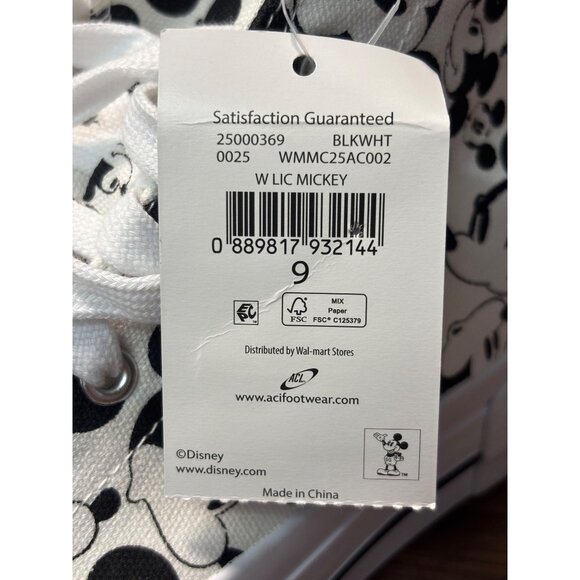 Disney Mickey Mouse High Top Sneakers Canvas Print Womens US 9 Red Black Design - Picture 5 of 13